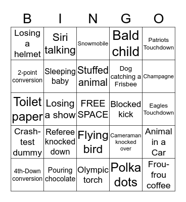 Super Bowl Bingo 2018 Bingo Card