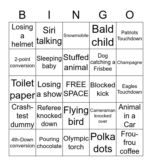 Super Bowl Bingo 2018 Bingo Card