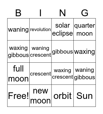 Moon Review Bingo Card
