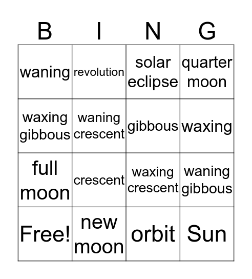 Moon Review Bingo Card
