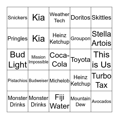 2018 Simsbury Newcomers Super Bowl Ad Watch Bingo Card