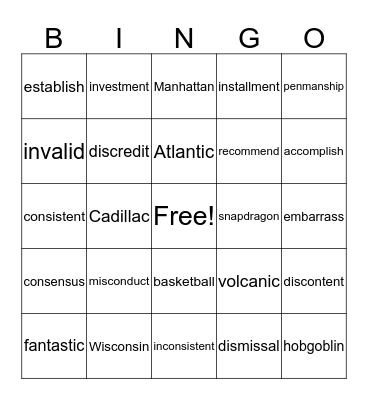 Wilson 3.4 BINGO Card