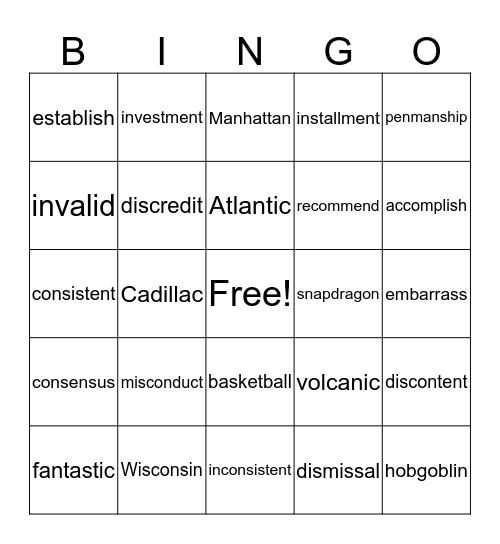 Wilson 3.4 BINGO Card