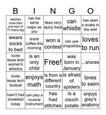 Find Someone Who Bingo Card