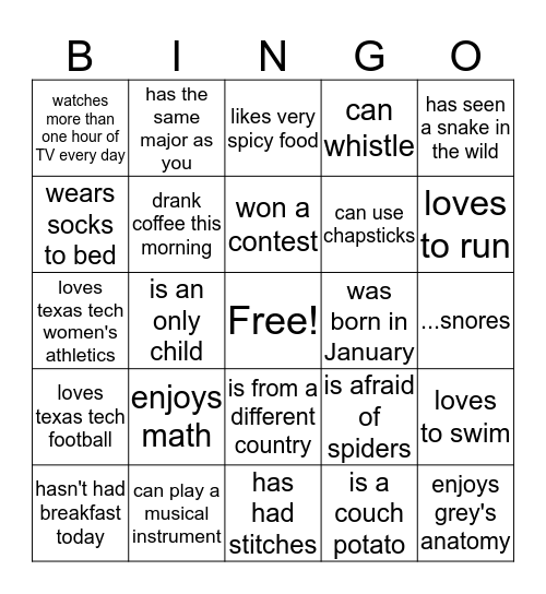 Find Someone Who Bingo Card