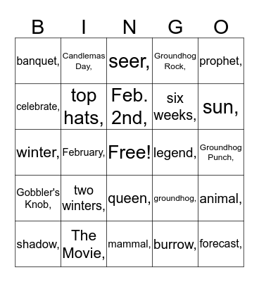 Ground Hog Day! Bingo Card