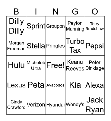 2018 Superbowl Bingo Card