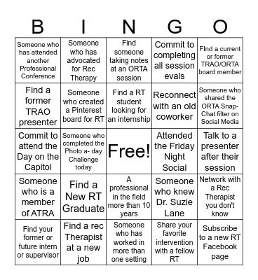 ORTA Social Bingo Card