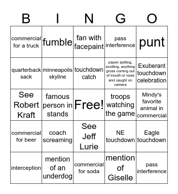 Superbowl Bingo Baby! Bingo Card