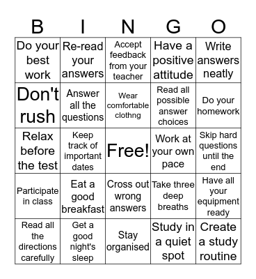 STUDY SKILLS BINGO Card