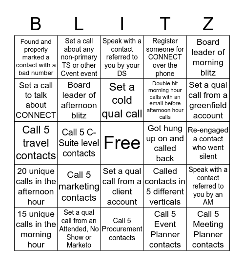 Enterprise Blitz Bingo Card