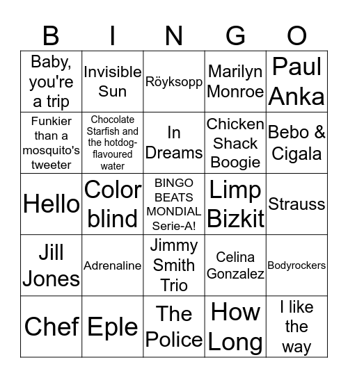 BINGO BEATS MONDIAL Serie-A Bingo Card