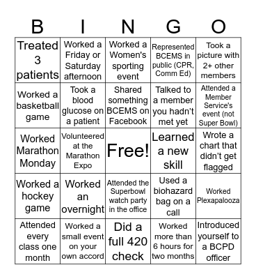 BCEMS Bingo Card