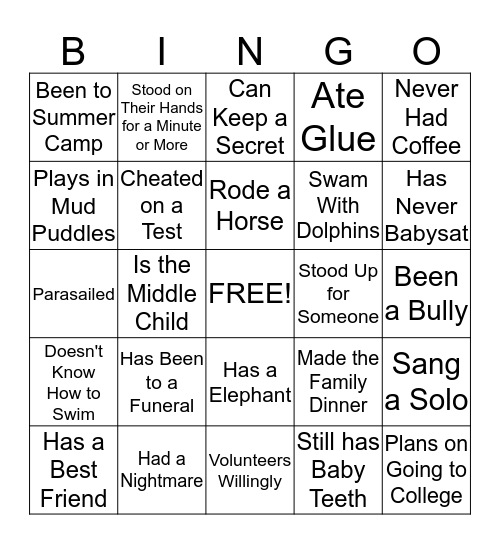 Unit 3472 Bingo Card