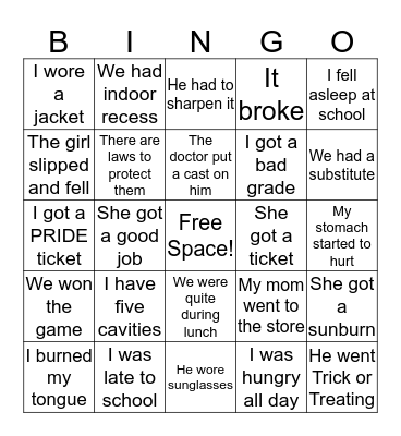 Cause and Effect Bingo Card