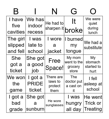 Cause and Effect Bingo Card