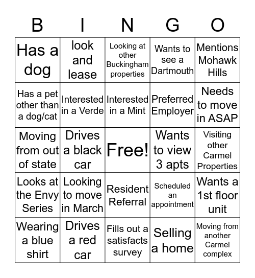 TRAFFIC BINGO Card