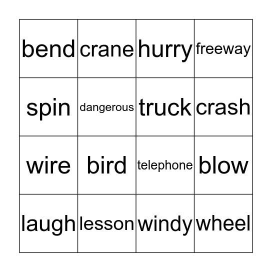 "A Windy Day" Bingo Card