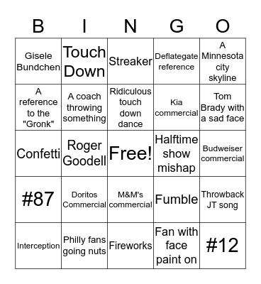 SUPER BOWL BINGO Card