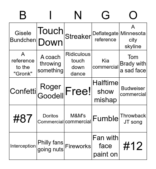 SUPER BOWL BINGO Card