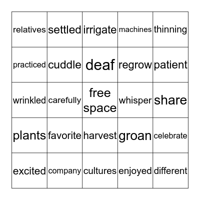 Robust Vocabulary Bingo Card