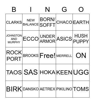 BROWN'S SHOE FIT Bingo Card