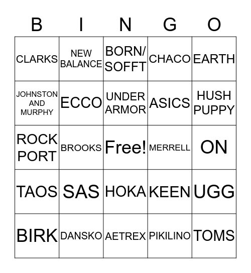 BROWN'S SHOE FIT Bingo Card