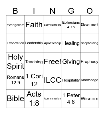 Spiritual Gifts Bingo Card