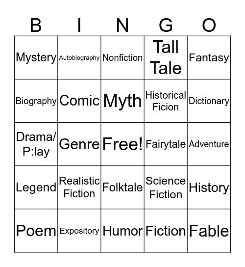 Genre Bingo Card