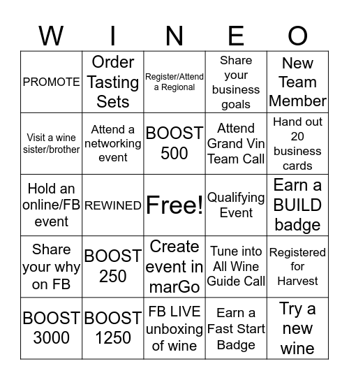 February Team "Wine-o" Challenge Bingo Card