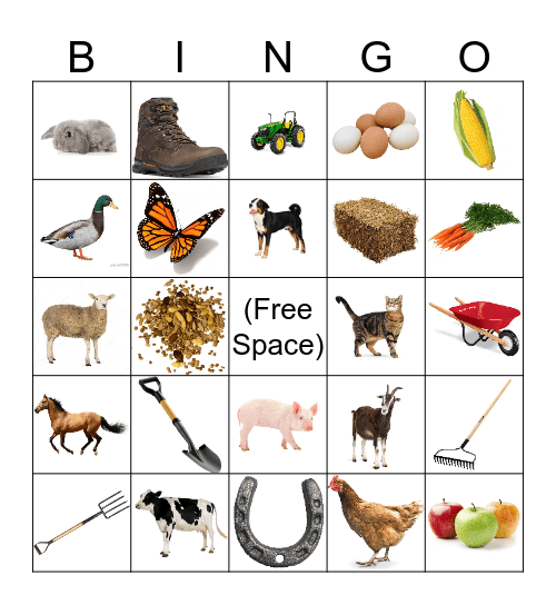 "Nouns around the Farm" Bingo Card