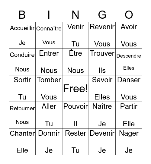 Verbes ! Bingo Card