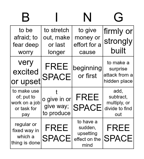 Unit 4 Vocabulary Workshop Bingo Card