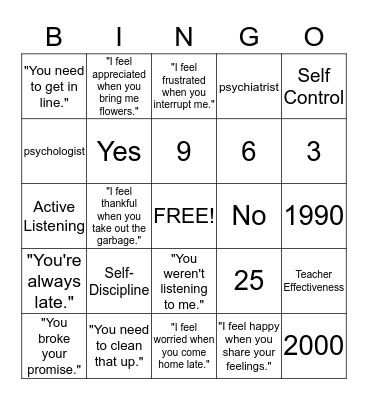 Thomas Gordon  Bingo Card