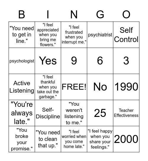 Thomas Gordon  Bingo Card