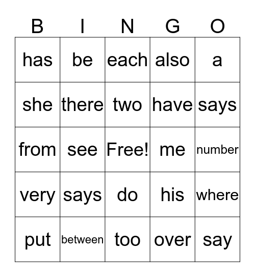 Trick Words Bingo Card