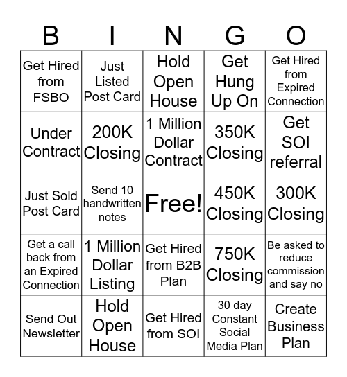 Real Estate Working Agent Bingo Card