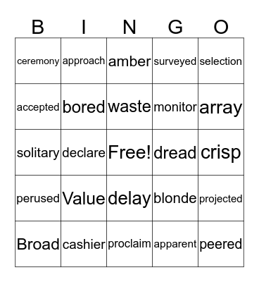 February WORD Bingo   Bain Bingo Card