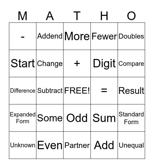 MATH-O Bingo Card