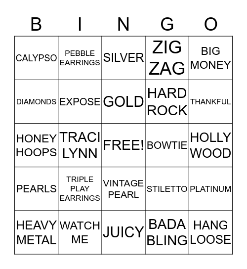 ALL ABOUT THE BLING!!!!!!!!!! Bingo Card