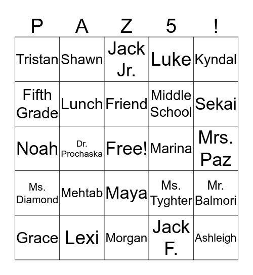 Paz 2017-2018 Bingo Card