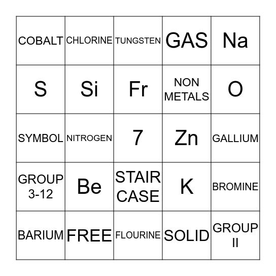 ELEMENTS Bingo Card