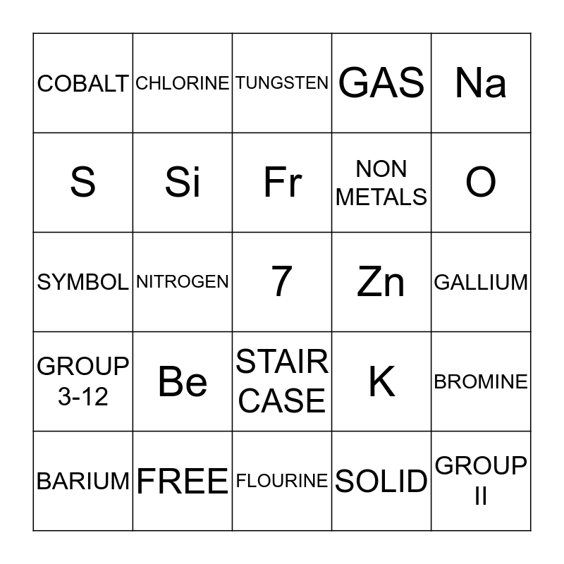 ELEMENTS Bingo Card