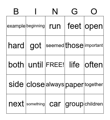 Green  233 - 256 Bingo Card