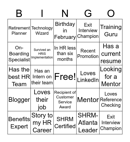 Connections that Count - February 2018 SHRM-Atlanta Bingo Card