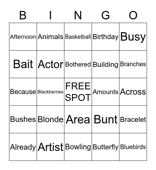 SIGHT WORDS Bingo Card