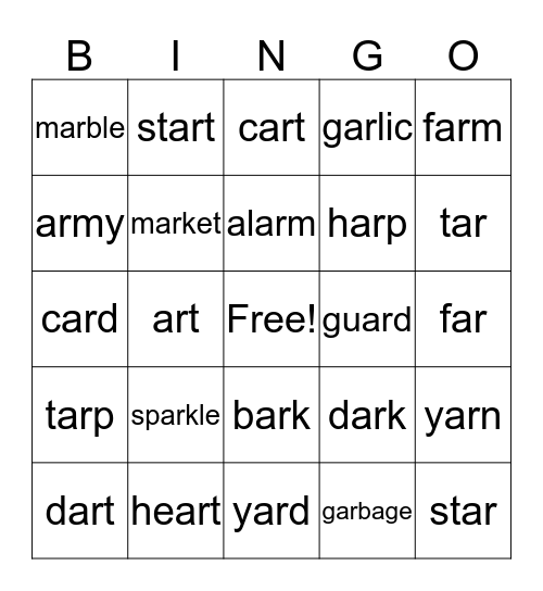 Vocalic R Bingo Card