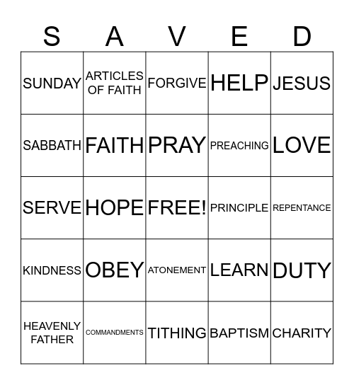 LIVE MY RELIGION Bingo Card