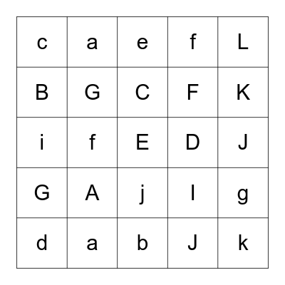 Alphabet Bingo Aa-Ll Bingo Card