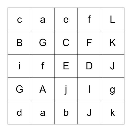 Alphabet Bingo Aa-Ll Bingo Card